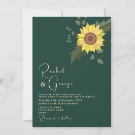 Sunflower Botanical Emerald Green Wedding Kaart