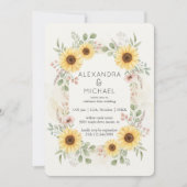 Sunflower Botanical Rustic Wedding Invitation Kaart (Voorkant)