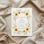Sunflower Botanical Rustic Wedding Invitation Kaart