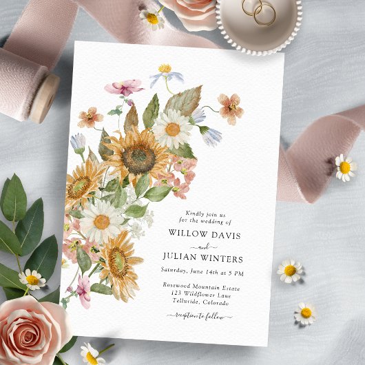 Sunflower Botanical Wedding Invitation Kaart