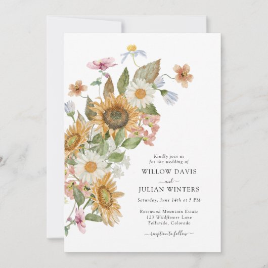 Sunflower Botanical Wedding Invitation Kaart (Voorkant)