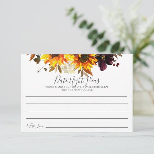 Sunflower Bouquet Floral Date Night Ideas Card Kaart (Staand voorkant)