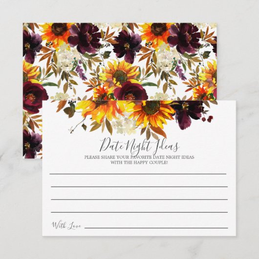 Sunflower Bouquet Floral Date Night Ideas Card Kaart (Voorkant / Achterkant)