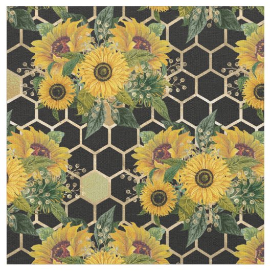 Sunflower Bouquet Gold Honeycomb Graphic Stof (Close Up)