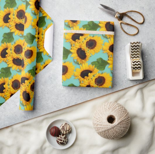 Sunflower Bouquet Khaki Green Gift Wrap Cadeaupapier (Crafts)