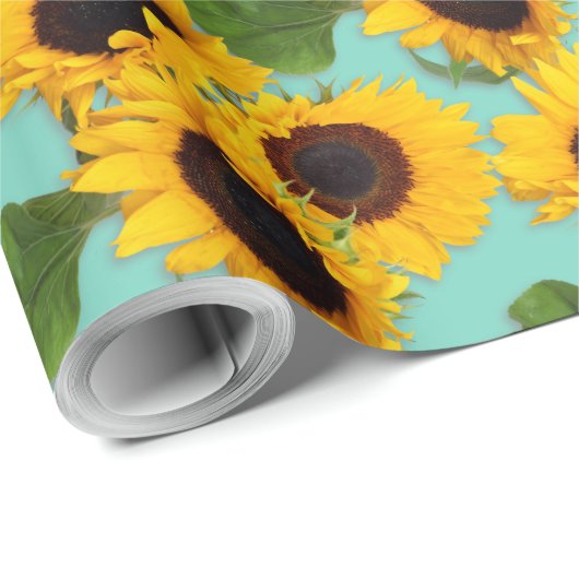 Sunflower Bouquet Khaki Green Gift Wrap Cadeaupapier (Rol Hoek)