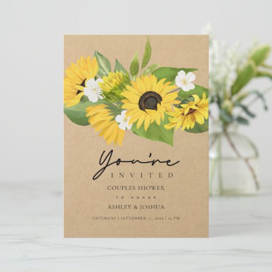 Sunflower Bouquet Kraft Paper Couples Shower Kaart (Staand voorkant)