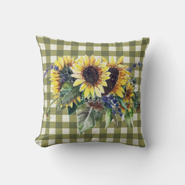 Sunflower Bouquet on Green Gingham Kussen (Voorkant)