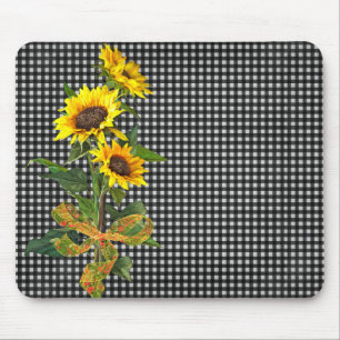 Sunflower Bouquet op Black Gingham Muismat
