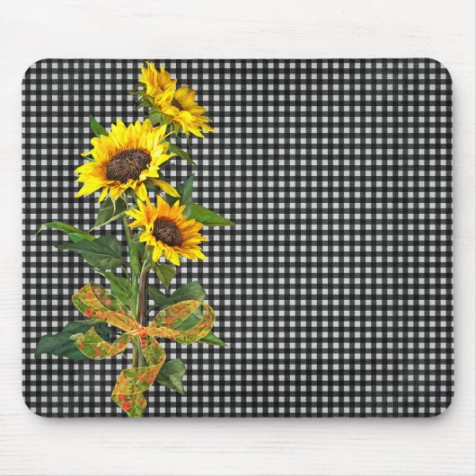 Sunflower Bouquet op Black Gingham Muismat (Voorkant)