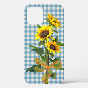 Sunflower Bouquet op Blue Gingham Case-Mate iPhone Case