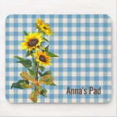 Sunflower Bouquet op Blue Gingham Muismat (Voorkant)