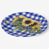 Sunflower Bouquet op Blue Gingham Papieren Bordje (Gekanteld)