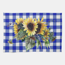 Sunflower Bouquet op Blue Gingham