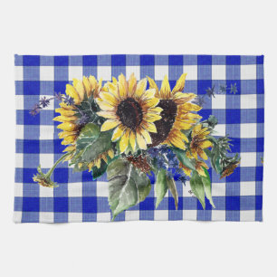 Sunflower Bouquet op Blue Gingham Theedoek
