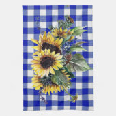 Sunflower Bouquet op Blue Gingham Theedoek (Verticaal)