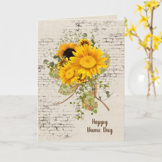 Sunflower Bouquet op Brick Name Day Kaart (Gele Bloem)