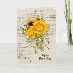 Sunflower Bouquet op Brick Name Day Kaart