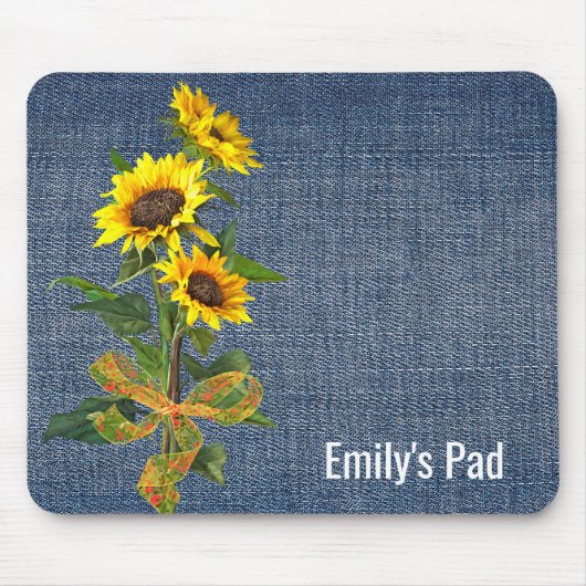 Sunflower Bouquet op Denim Muismat (Voorkant)