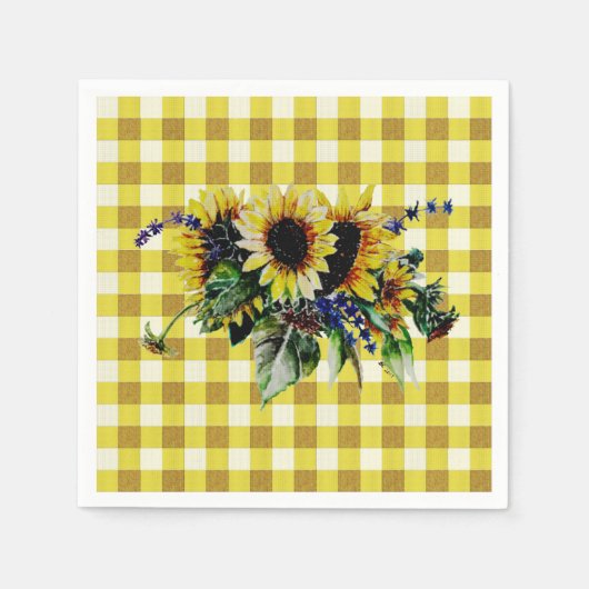 Sunflower Bouquet op Gele Gingham Servetten (Voorkant)