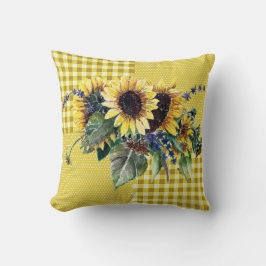 Sunflower Bouquet op Gellow Gingham Pattern Kussen