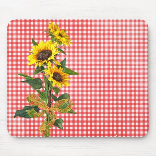 Sunflower Bouquet op Red Gingham Muismat (Voorkant)