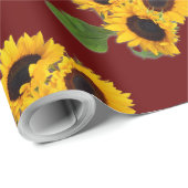 Sunflower Bouquet Pattern Burgundy Gift Wrap Roll Cadeaupapier (Rol Hoek)