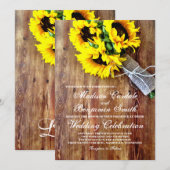 Sunflower Bouquet Rustic Country Wedding Invites Kaart (Voorkant / Achterkant)