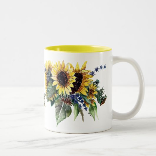 Sunflower Bouquet Tweekleurige Koffiemok (Rechts)