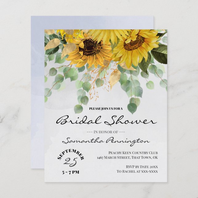 Sunflower Bouquet Vrijgezellenfeest Budget Invitat (Voorkant / Achterkant)