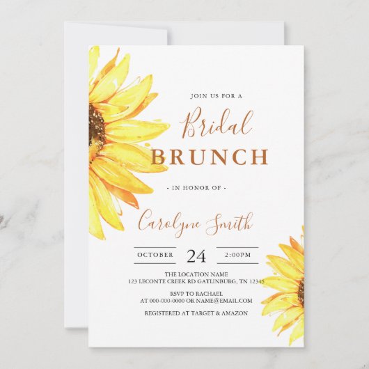 Sunflower Bridal Brunch Invitation Kaart (Voorkant)