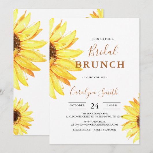 Sunflower Bridal Brunch Invitation Kaart (Voorkant / Achterkant)