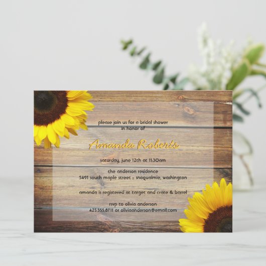 Sunflower Bridal Shower Invitation Kaart (Staand voorkant)