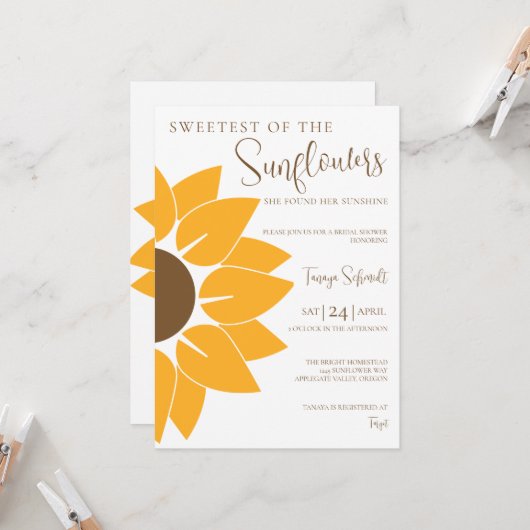 Sunflower Bridal Shower Invitation Kaart (Voorkant / Achterkant in situ)