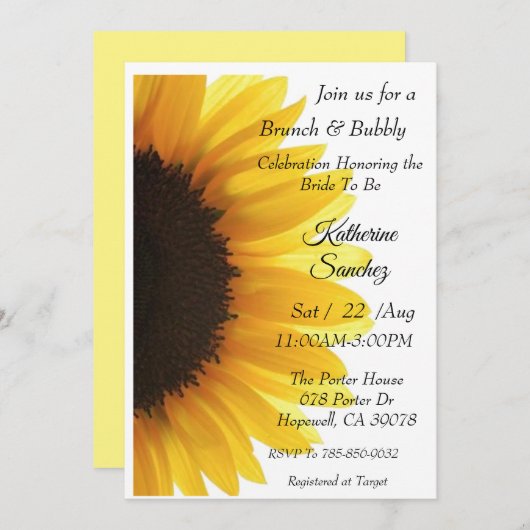 Sunflower Bridal Shower Invitation Kaart (Voorkant / Achterkant)