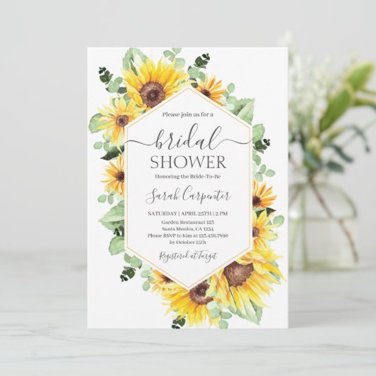 Sunflower Bridal Shower Invitation Kaart (Staand voorkant)