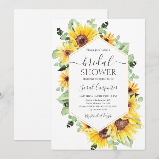 Sunflower Bridal Shower Invitation Kaart (Voorkant / Achterkant)