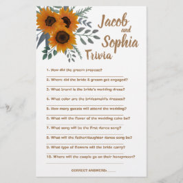 SUNFLOWER BRIDE EN GROOM TRIVIA SHOWER GAME KAART