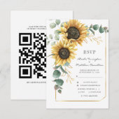 Sunflower Bright Botanical Wedding QR Code RSVP Kaartje (Voorkant / Achterkant)