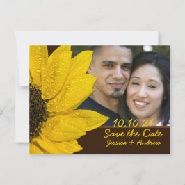 Sunflower Brown Photo Wedding Save the Date Kaart