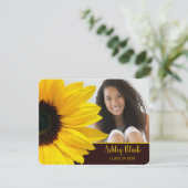 Sunflower Brown Yellow Photo Afstuderen Invitation Kaart (Staand voorkant)