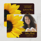 Sunflower Brown Yellow Photo Afstuderen Invitation Kaart (Voorkant / Achterkant)