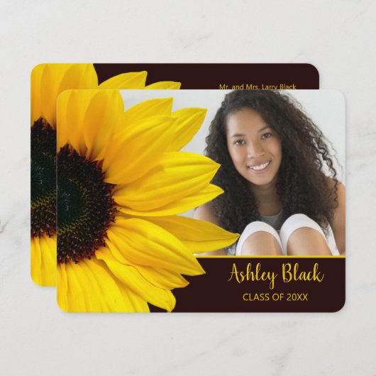 Sunflower Brown Yellow Photo Afstuderen Invitation Kaart (Voorkant / Achterkant)