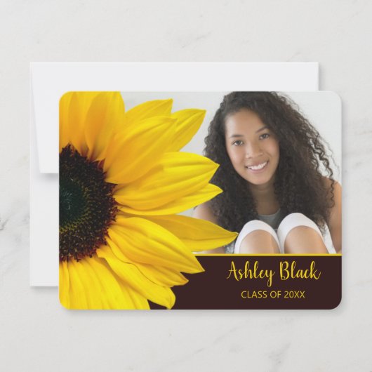 Sunflower Brown Yellow Photo Afstuderen Invitation Kaart (Voorkant)