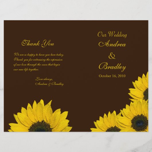 Sunflower Brown Yellow Wedding Programme (Voorkant)
