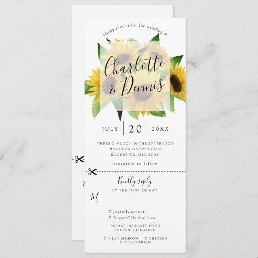Sunflower bruiloft uitnodiging rsvp gekoppeld (Voorkant / Achterkant)
