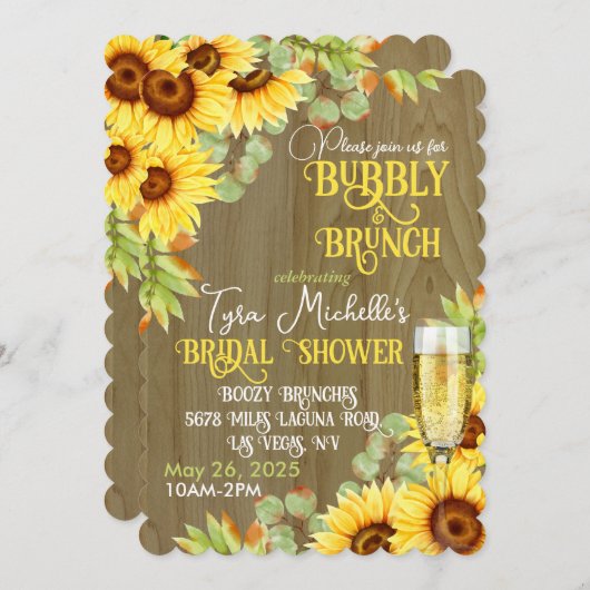 Sunflower Bubby & Brunch Bridal Shower Invitation Kaart (Voorkant / Achterkant)