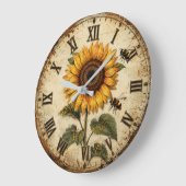 Sunflower & Bumble Bee Rustic Farmhouse Grote Klok (Hoek)