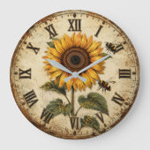 Sunflower & Bumble Bee Rustic Farmhouse Grote Klok (Voorkant)