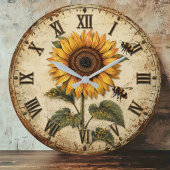 Sunflower & Bumble Bee Rustic Farmhouse Grote Klok